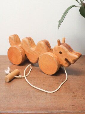 Vtg Wood Wobble Worm Pull Toy - Vintage Wiggly Worm - Wooden Toy Caterpillar